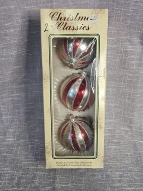 Red & Silver Striped Glass Ornament Set - 3 Pack